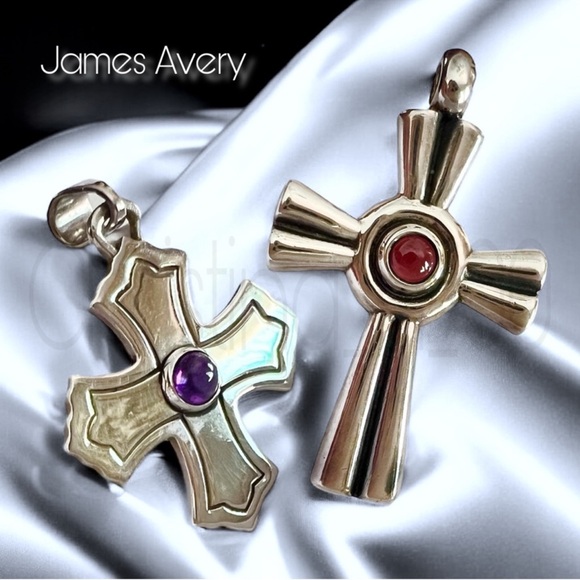 2 James Avery amethyst carnelian/ruby/garnet cross pendants Red Purple Accents